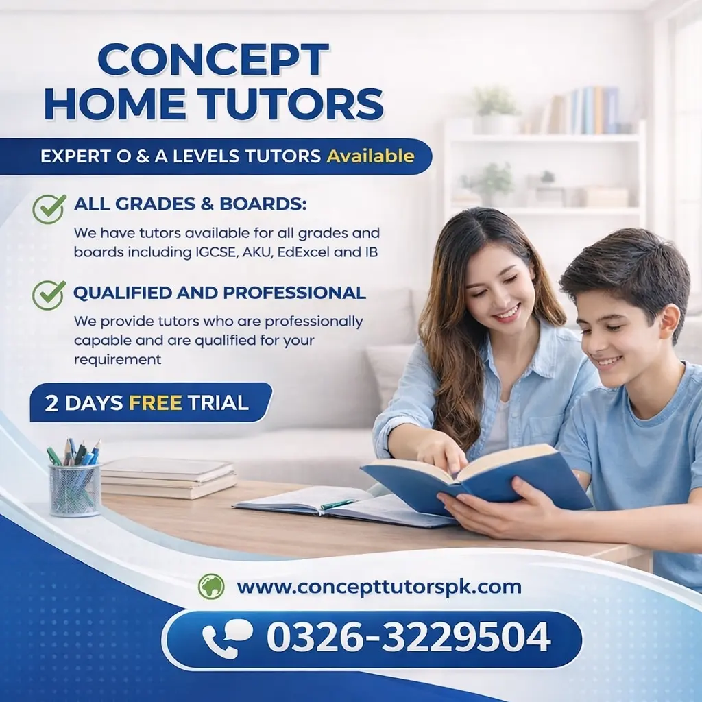 Concept Home Tutors offers experienced home tutors in Lahore, including Khayaban-e-Amin Lahore, delivering trusted home tuition in Lahore for O Level, A Level, Matric, Intermediate, and primary classes with personalized lesson plans and result-oriented academic support.